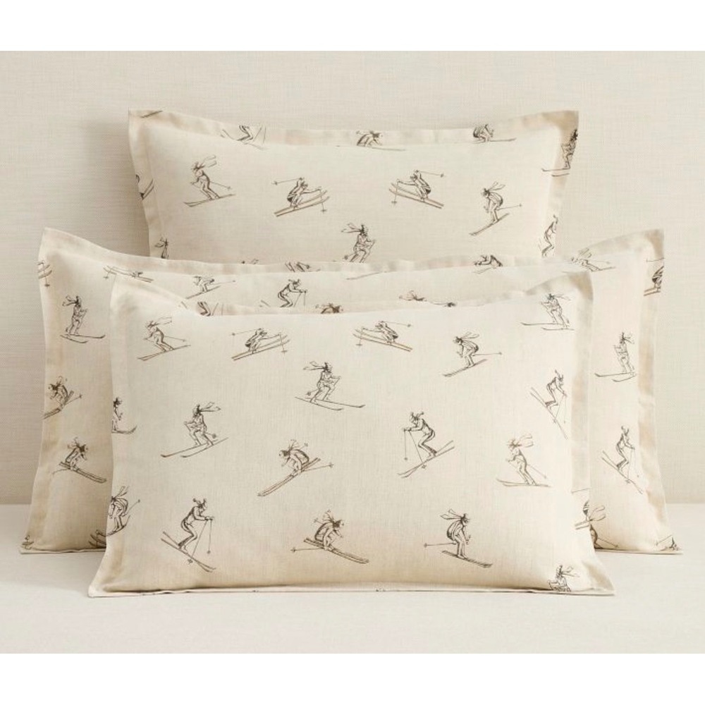 Pottery Barn Ski Run King Sham Cotton Linen Winter Skier Multi 36x20 NEW
